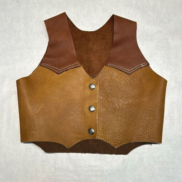 Vtg Kids Leather Vest Handmade Brown Youth Boys Girls Western Cowboy Rodeo Stock